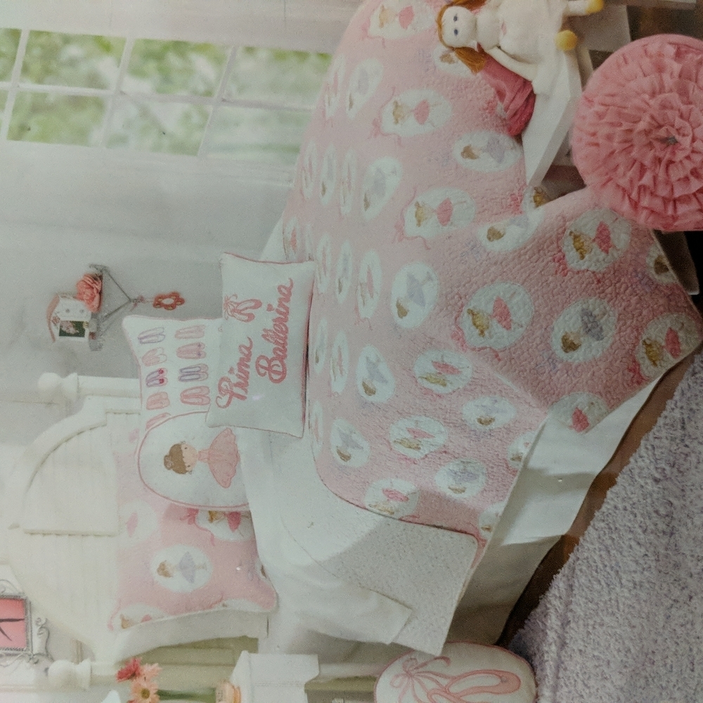 Ballerina Pink Bow Ribbon White Full/Queen Quilt Only by Charles Street.